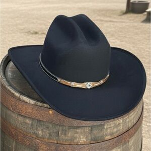 Black Suede Cowboy Hat with Brown and Silver Accents